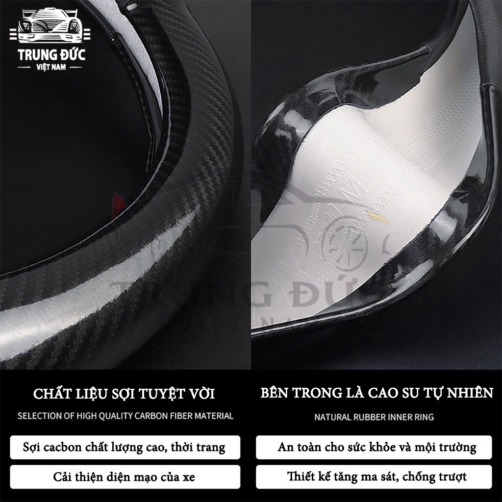 Bọc Vô Lăng Carbon TRUNGDUCVN cao cấp - Chống Trơn, Chống Trượt - Bọc vô lăng Full Logo Các Hãng giá tại xưởng