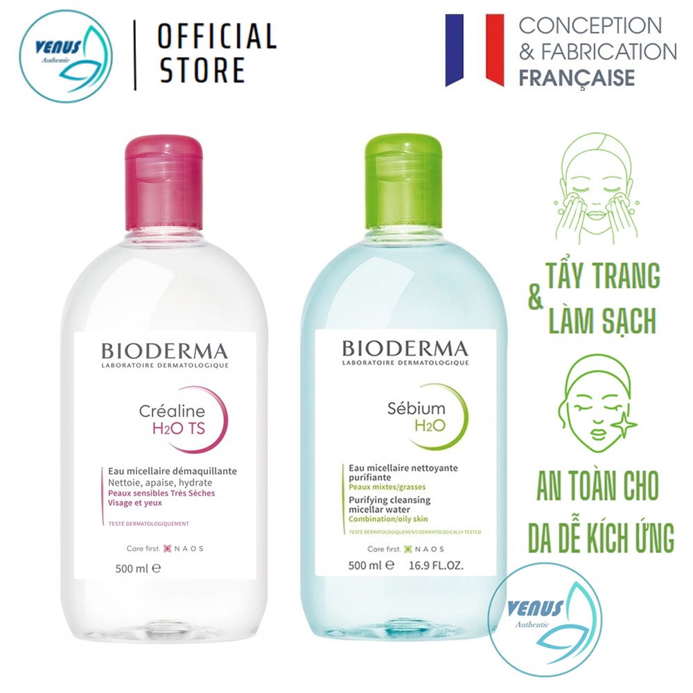 Nước tẩy trang Bioderma 500ml Pháp cho da dầu mụn, da khô &amp; da nhạy cảm - Bản nội địa Pháp