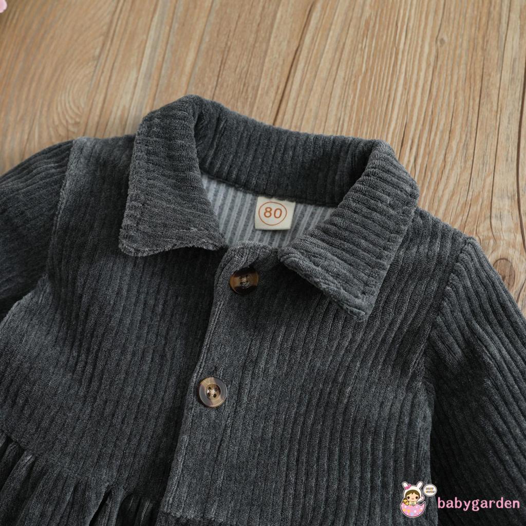 Đầm Nhung Chữ A Tay Dài Cổ Bẻ Cài Khuy Thời Trang Cho Bé Gái 6 Tháng - 4 Tuổi