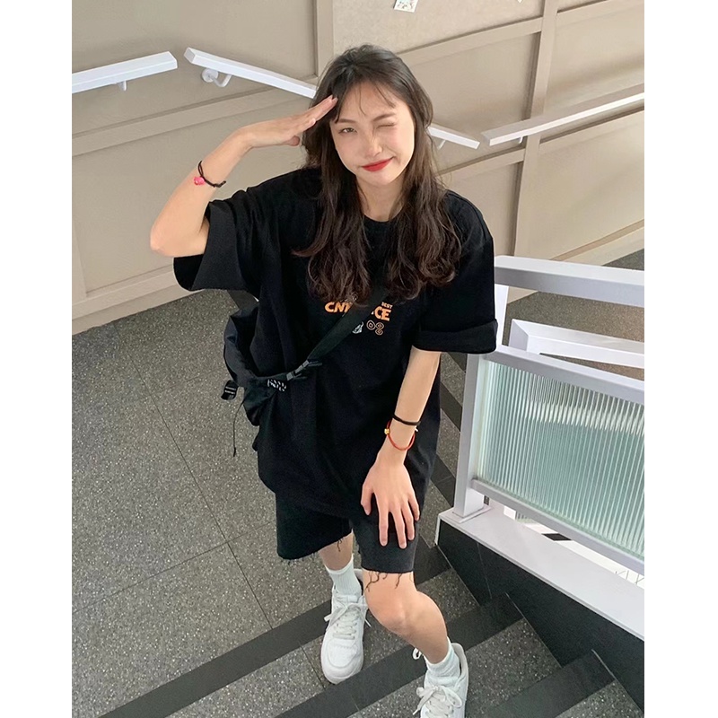 Áo thun thể thao Xiaozhainv tay ngắn dáng rộng in hoạt hình thời trang mùa hè cho nữ