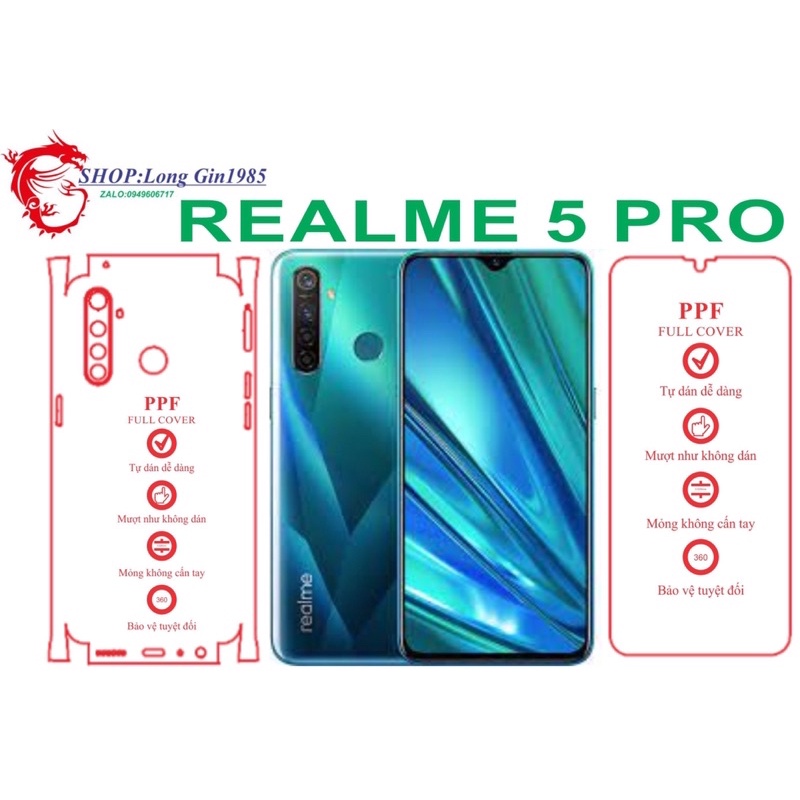 Realme 5 Pro miếng dán trong Ppf mặt sau và mặt trước chống va đập chống trầy xước