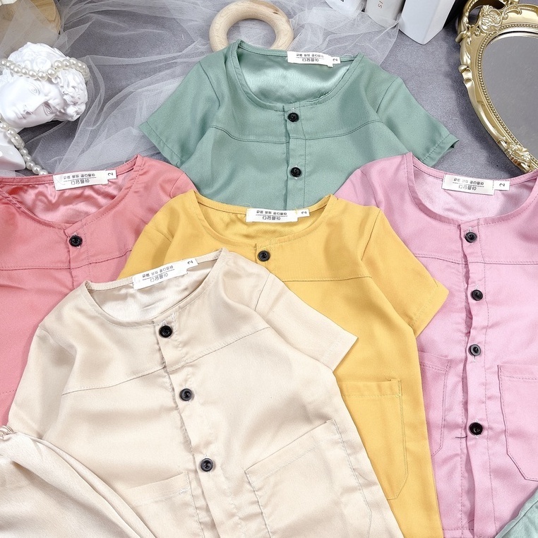 Bộ quần áo trẻ em vải đũi áo cộc tay kèm quần đùi bộ đũi cho bé trai bé gái 8-18kg Tunkid mặc hè thoáng mát