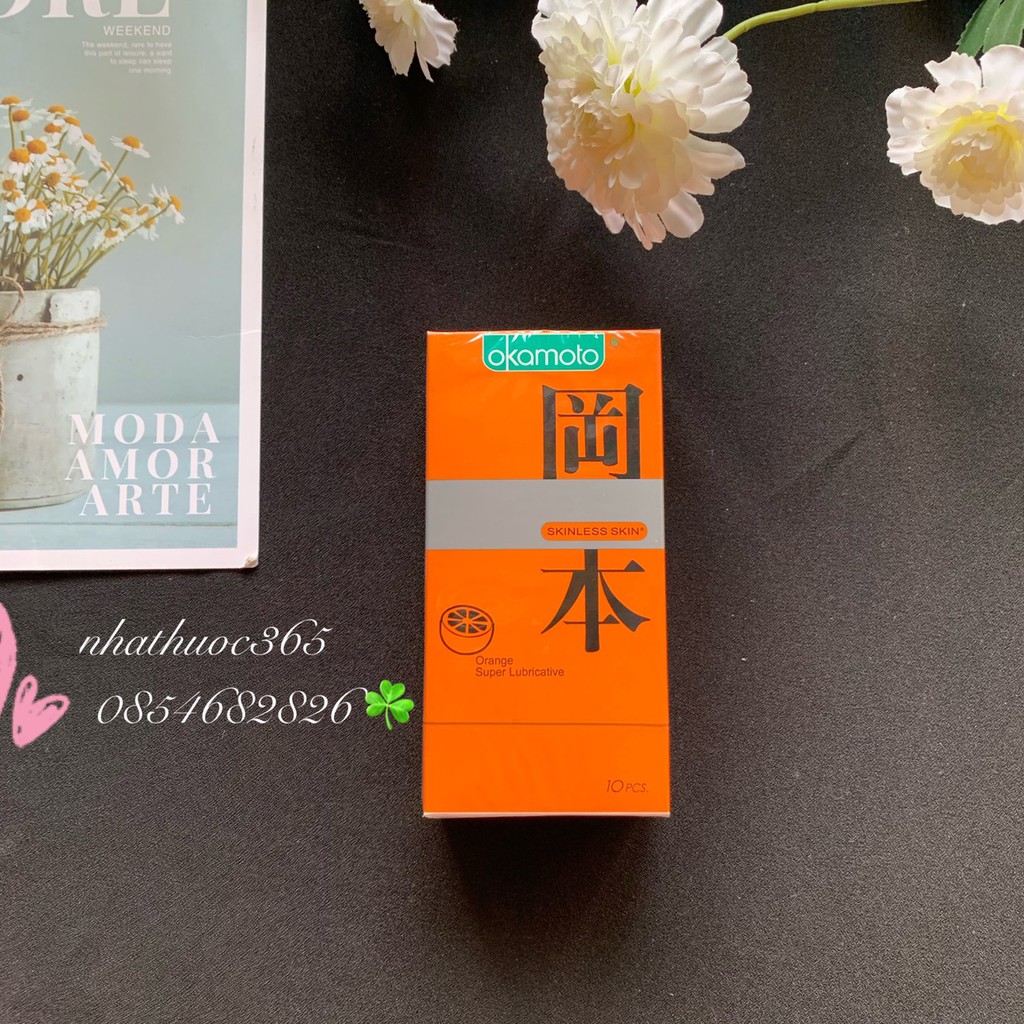 Bao cao su Okamoto Orange siêu mỏng hương cam nhiều gel hộp 10 chiếc