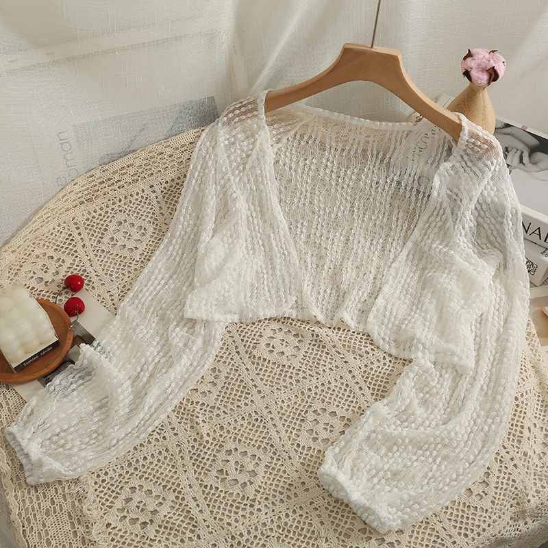 Áo Cardigan Mỏng Tay Dài Phồng Xuyên Thấu Phong Cách Phương Tây Thời Trang Mùa Hè Mới 2023