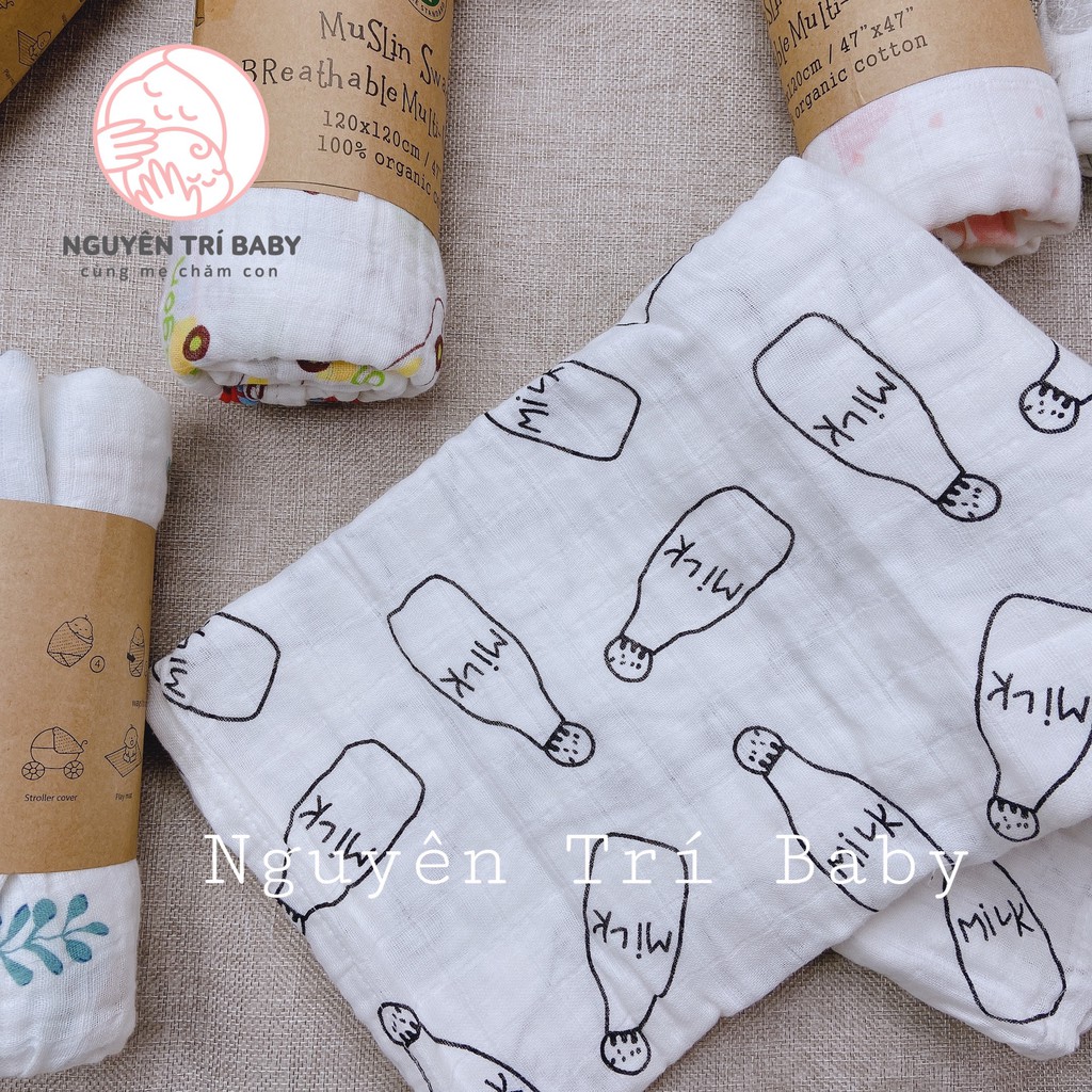 Khăn sợi tre Muslin Swaddle 100% Organic siêu mềm