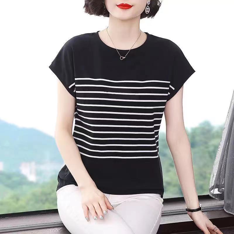 Thời Trang Áo Thun Tay Ngắn Dáng Rộng Họa Tiết Kẻ Sọc Có Size Lớn Dành Cho Nữ