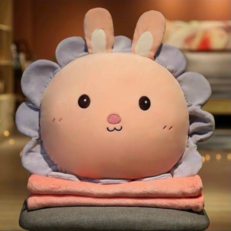 Bộ chăn gối văn phòng hình thú gấu bông có mền gối tựa lưng gối tựa lưng văn phòng cute dễ thương 3in1 ( chăn 160*110cm)