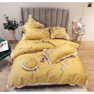 Bộ chăn ga gối lụa cúc vàng 7 món