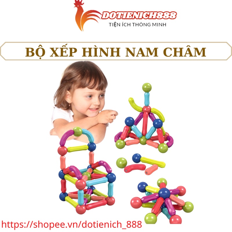 Bộ xếp hình nam châm từ tính thế hệ mới, đồ chơi lắp ghép hình khối xây dựng DIY phát triển trí tuệ cho bé 2 đến 6 tuổi