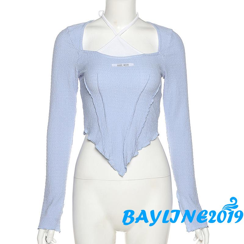 Áo thun tay dài phối màu sắc hợp mốt thời trang cho nữ