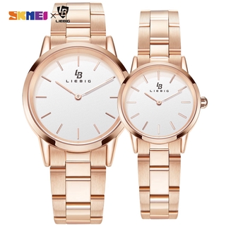 Đồng Hồ Thạch Anh Skmei Liebig L2009 Dành Cho Cặp Đôi Dây Thép Không Gỉ Màu Vàng Đồng Kháng Nước