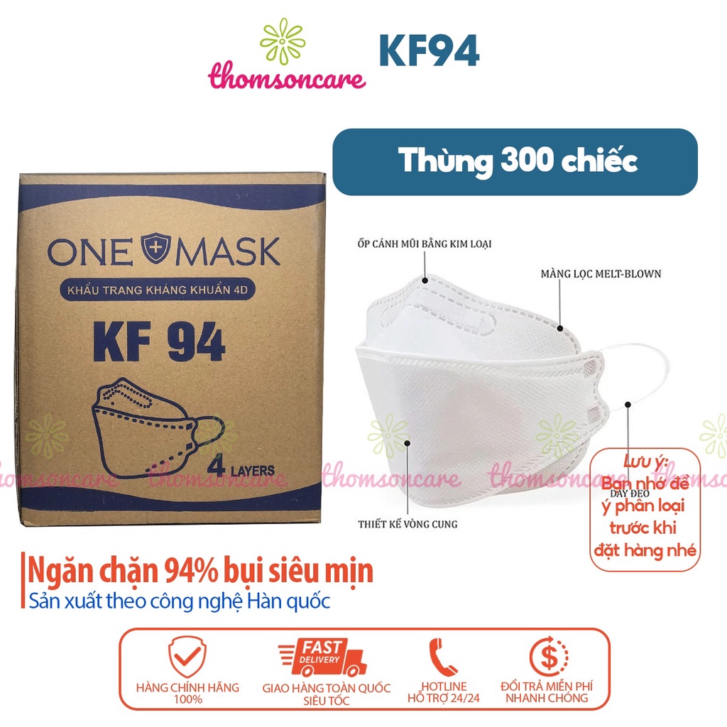 Khẩu trang Kf94 Hàn quốc Thùng nguyên 300 chiếc màu trắng, xanh xám 3d công nghệ kháng khuẩn, dễ thở