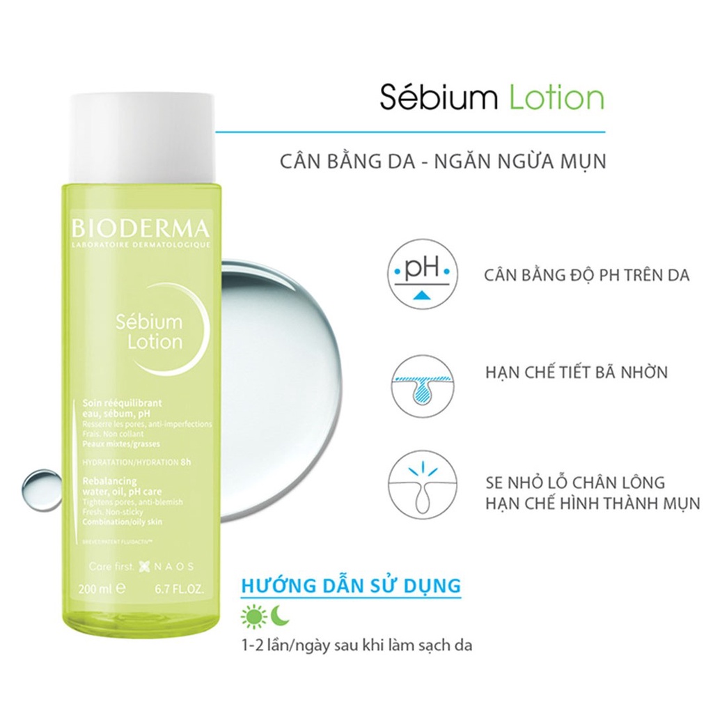 Toner Bioderma Sebium Lotion - Nước hoa hồng Bioderma Lotion cân bằng, dưỡng ẩm cho da 200ml