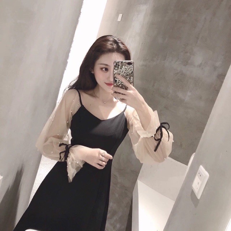 Đầm ulzzang hàn quốc tay lưới