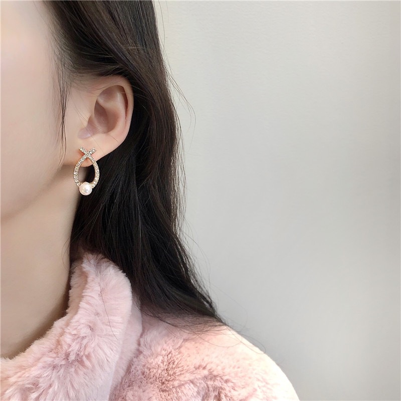 Bông Tai Hình Học Đính Ngọc Trai Phong Cách Hàn Quốc