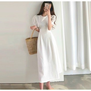Đầm váy freesize cổ tròn xếp li eo 2 màu