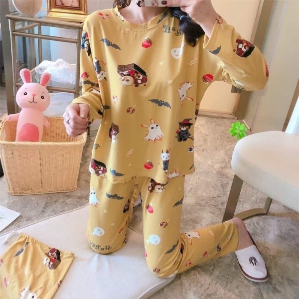Bộ Ngủ Nữ Dài Tay Hoạt Hình Dễ Thương Chất Vải Mềm Mại Mặc Thoải Mái Mã 554 You Store