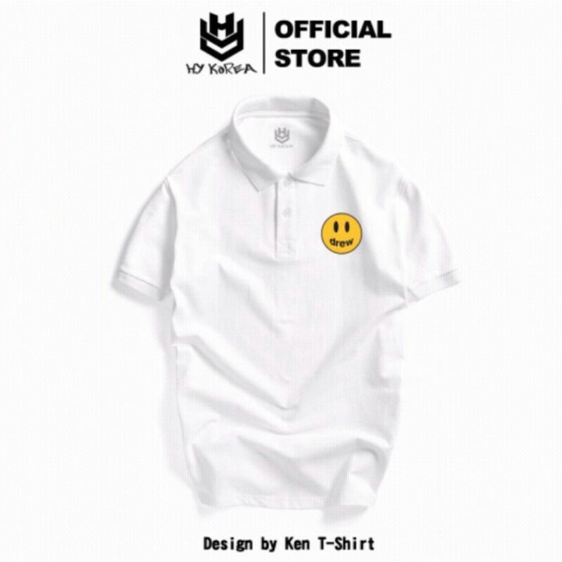 Áo thun nam nữ có cổ drew house mặt cười cao cấp, áo polo có cổ drew, áo phông unisex nam nữ mặt cười