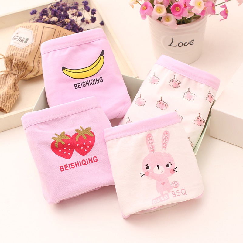 [HCM]set 4 Quần Chip Bé Gái  thỏ xinh xắn 95%Cotton, hàng cao cấp, Co Dãn Thoải Mái Thấm Hút Mồ Hôi