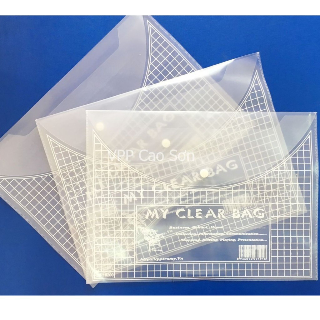 Combo 100 Túi Clear Bag Khổ A4 mã 17580 Có Khuy Bấm siêu bền màu trắng