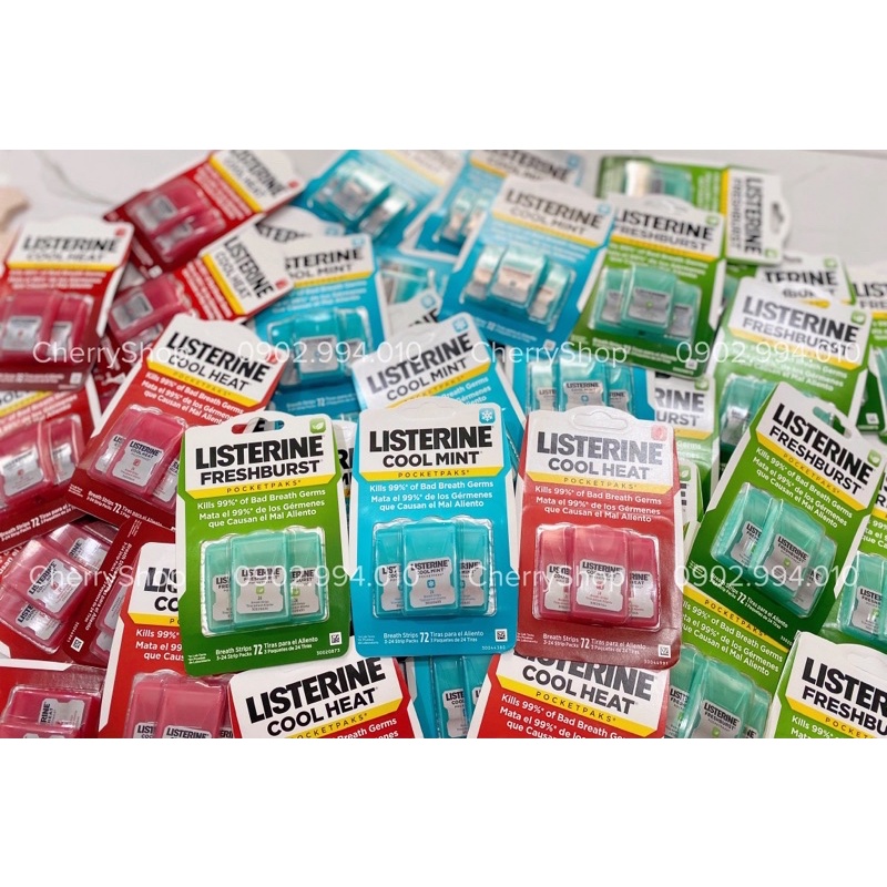 [Hàng USA]Miếng ngậm thơm miệng Listerine Pocketpaks (Vĩ 3 hộp x 24 miếng)