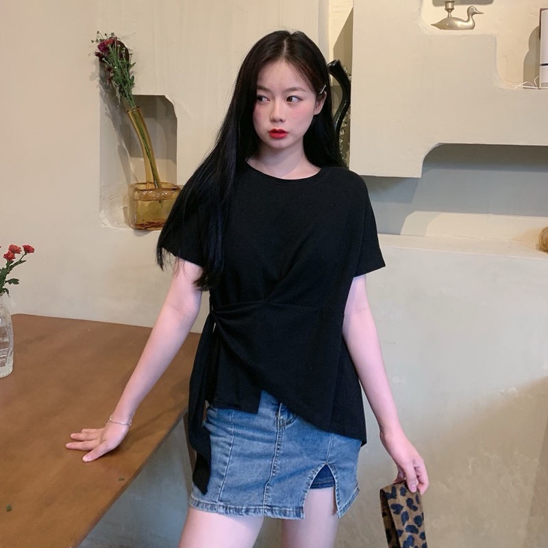 IELGY Áo Thun Tay Ngắn Dáng Rộng Màu Trơn Kiểu Hàn Quốc Thời Trang Cho Nữ