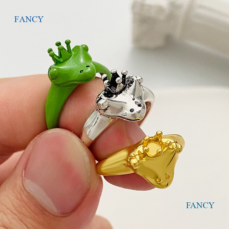 Nhẫn Kim Loại Đeo Khớp Ngón Tay Hình Chú Ếch Đội Vương Miện Dễ Thương