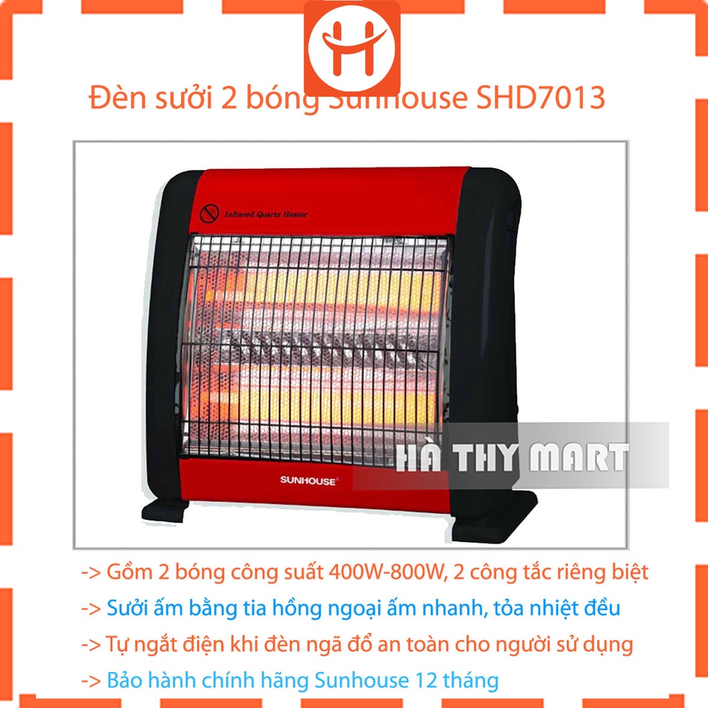 Quạt sưởi hồng ngoại Sunhouse SHD7013 2 bóng 800W [HTDSA]