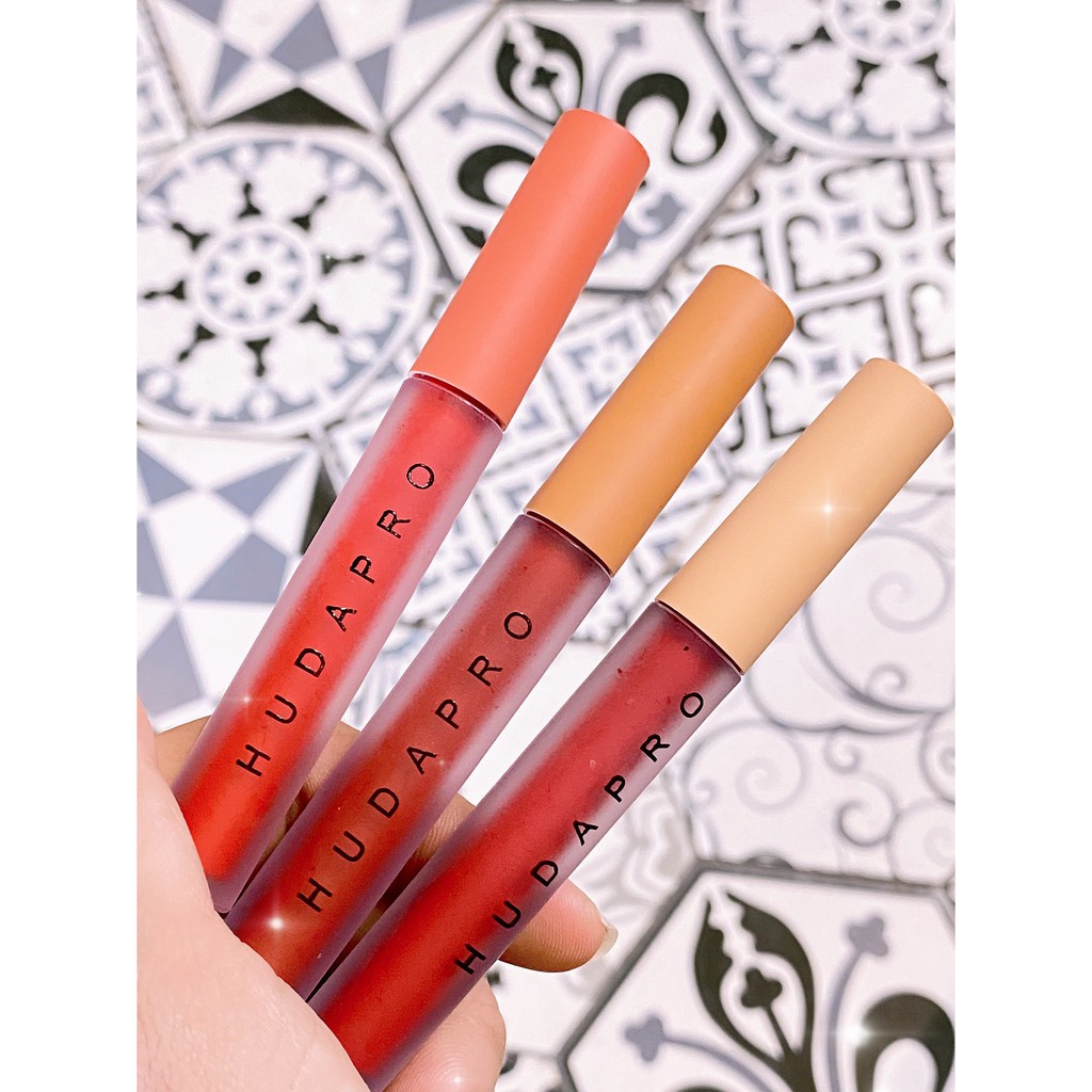 Set Son Kem 3 Cây HUDAPRO LOVE LIPS GLAZE Tone Đỏ Tây Auth Nội Địa