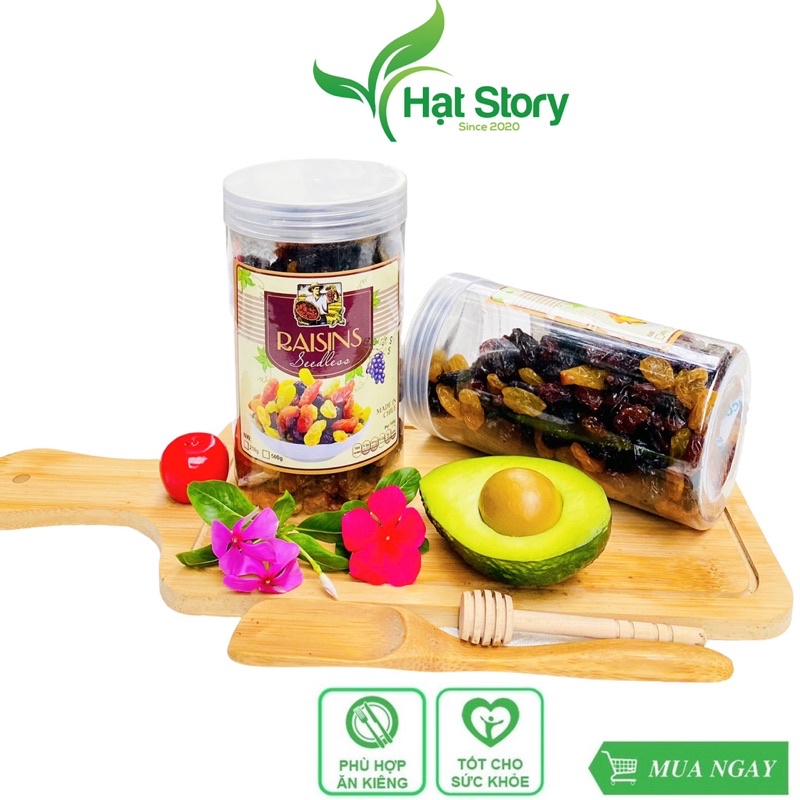 500Gr Nho Sấy Dẻo 3 Màu Chile Thơm, Ngon, Đóng Hộp.