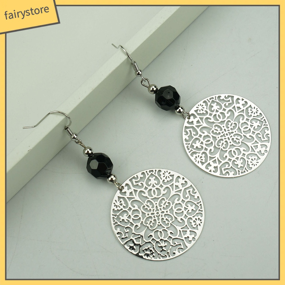 Đôi hoa tai cotton hình hoa rỗng tròn dáng dài phong cách vintage nữ tính