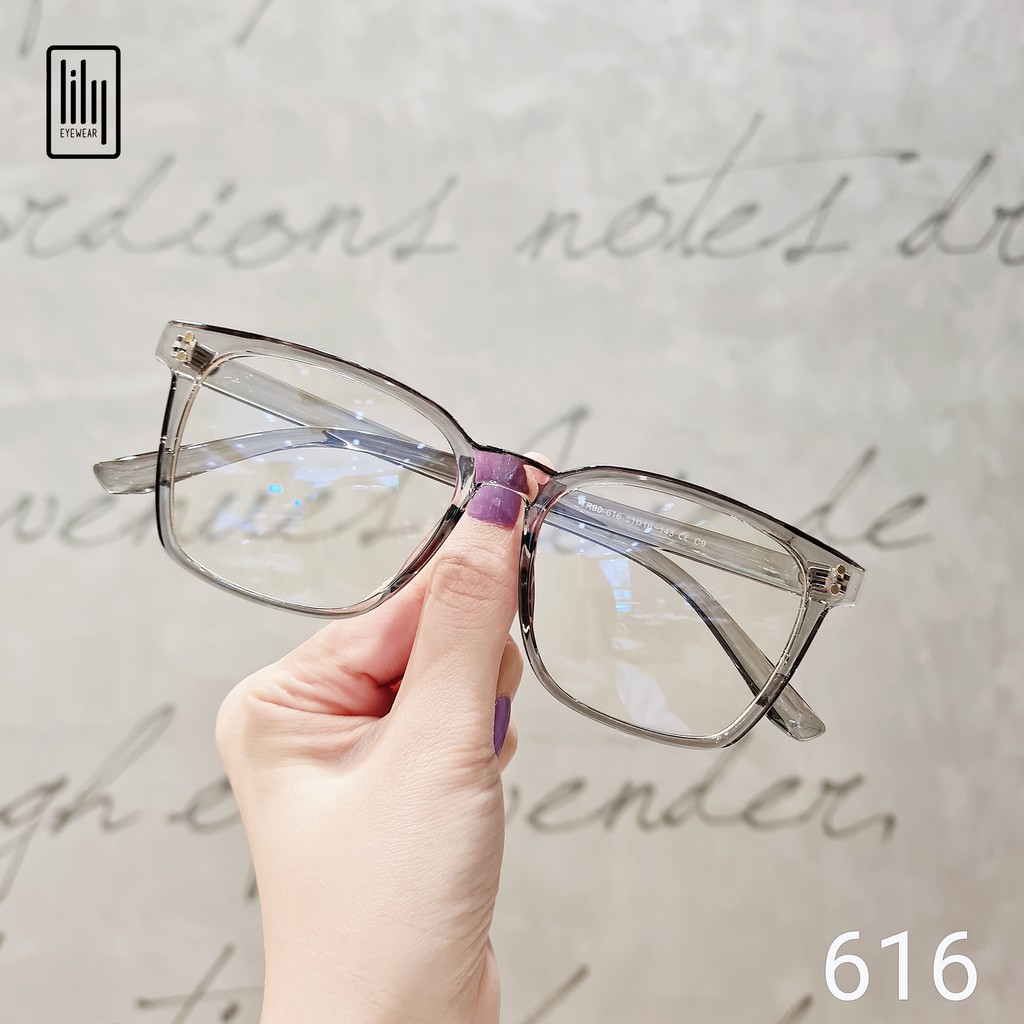 Kính cận nam nữ Lilyeyewear mắt kính vuông to chắn bụi đi đường chống ánh sáng xanh 616