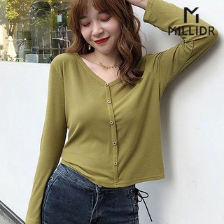 Áo Thun Tay Dài 95% Cotton 2 Lớp Phong Cách Hàn Quốc Cho Nữ