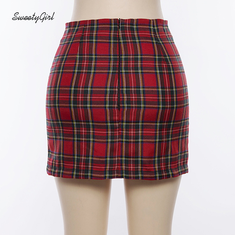 Chân Váy Lưng Cao Hoạ Tiết Sọc Ca Rô Phối Khoá Kéo Thiết Kế Xẻ Quyến Rũ