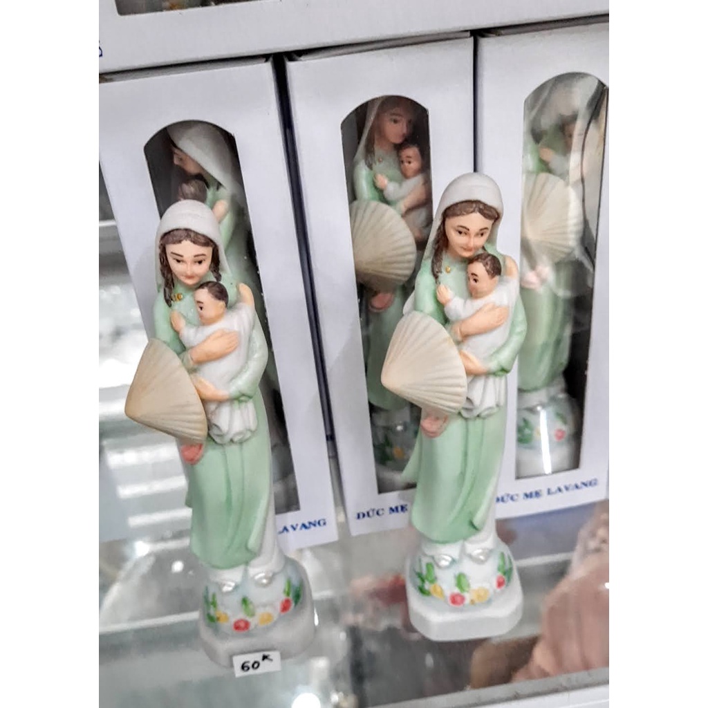 Tượng sứ Đức Mẹ nón lá Việt Nam màu xanh 10cm 25cm không phai phai màu