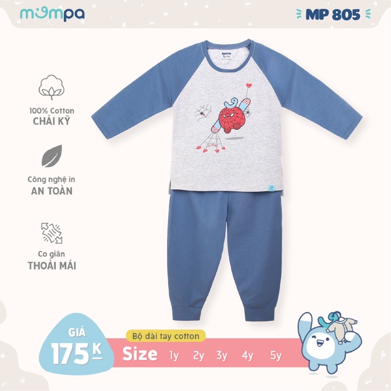 Bộ QA Dài Tay Cho Bé Mompa Cotton in hình