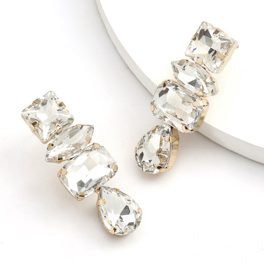Khuyên tai PINKDUDU PD347 hợp kim mặt thủy tinh dáng vuông/ giọt nước đính đá lấp lánh thời trang cho nữ