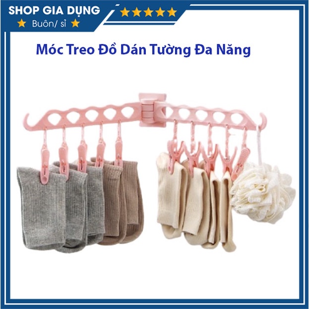 Móc Treo Đồ Dán Tường Đa Năng 10 Kẹp Có Thể Gấp Gọn, Móc Treo Tất, Vớ Khăn Nhà Tắm