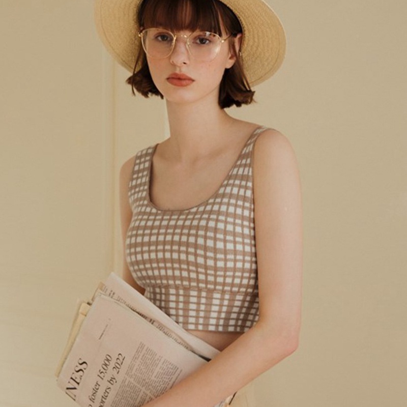 IELGY Áo Dệt Kim Không Tay Cổ Chữ U Họa Tiết Kẻ Sọc Lưng Thắt Nơ Xinh Xắn Cho Nữ