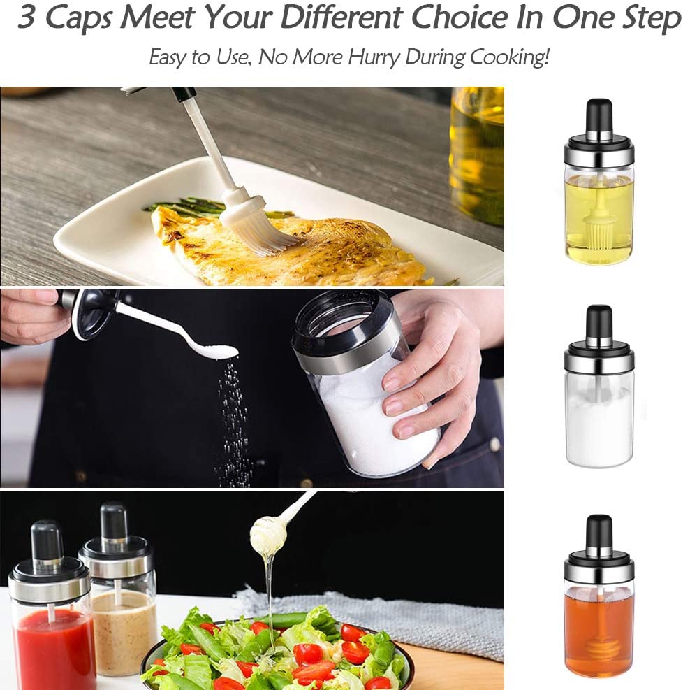 Lọ Đựng Gia Vị ANAEAT Bằng Thủy Tinh 250ml Với Đầu Muỗng/ Cọ Phết/ Đầu Lấy Mật Ong