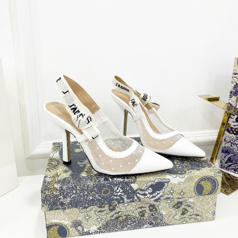 Sandal Trắng 9p Lưới Gót Cong Siêu Mềm Êm Fullbox Bill Túi Hãng Cao Cấp