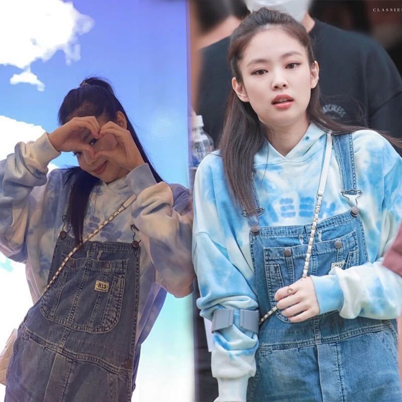 (Order) Áo hoodie áo nỉ nữ màu mây trời mix màu xanh trắng giống Jennie Black Pink có size