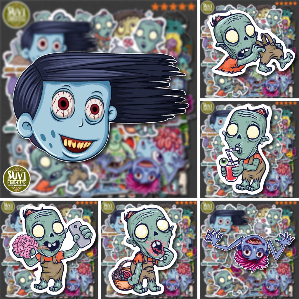 50 Sticker Zombie chống nước sticker dán mũ bảo hiểm, laptop, điện thoại, đàn guitar, vali. MSP: NS12