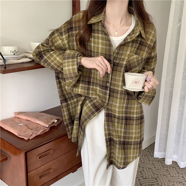 Áo Khoác Sơ Mi Dáng Rộng Kẻ Sọc Kiểu Cổ Điển Thời Trang Mùa Thu Cho Nữ