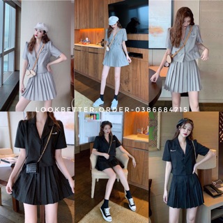 Set chân váy tennis mix áo vest tay ngắn
