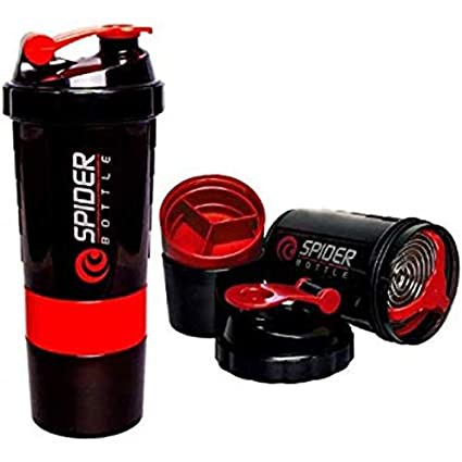 Bình lắc 3 ngăn bình tập gym Spider Bottle màu đỏ