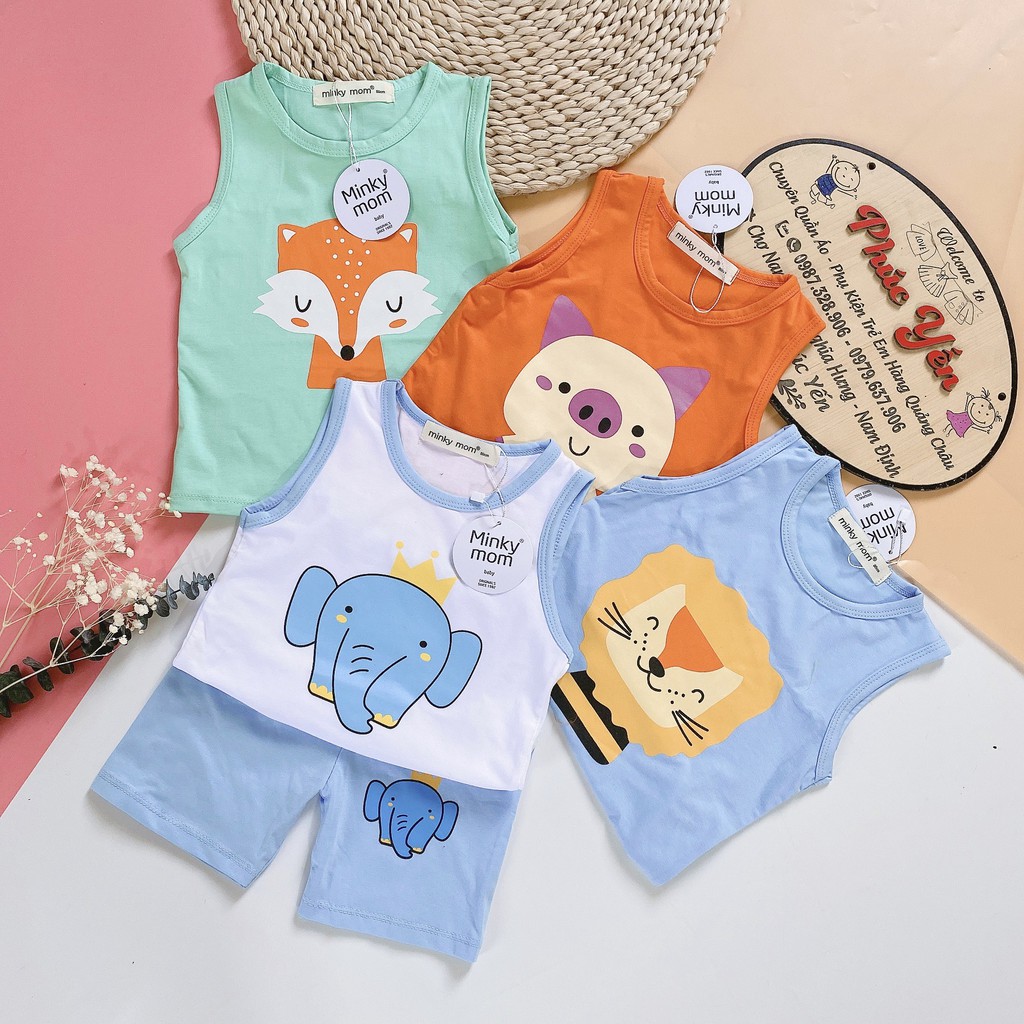 Bộ Ba Lỗ Cotton 100% Hàng Minky Mom Họa Tiết Lợn-Cam Cho Bé (Size từ 8-18kg) (SP001471)