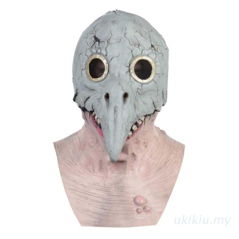 UKI Halloween Steampunk Plague Doctor Latex Full Head Mask Scary Bird Beak Headgear with Long Neck Zombie Cosplay Prop