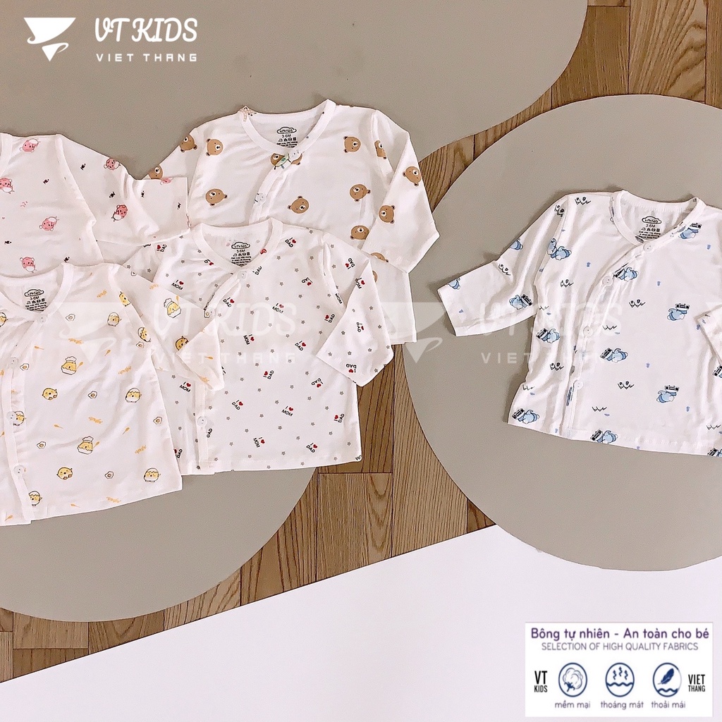 Áo dài tay cài lệch sơ sinh hoạ tiết dễ thương cho bé VT KIDS