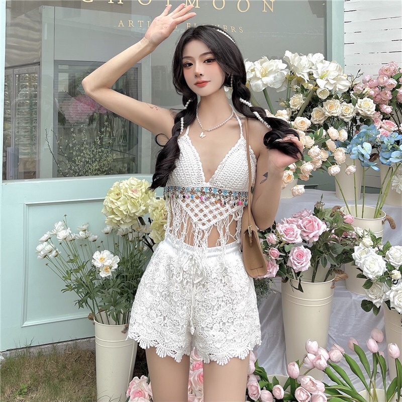 49-Set ren đi biển -bikini len móc 3 món sang chảnh cho nữ 2022( CÓ BÁN RỜI)